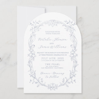 Invitation Mariage Bohème Bleu Poussiéreux Ancien Argent Mari