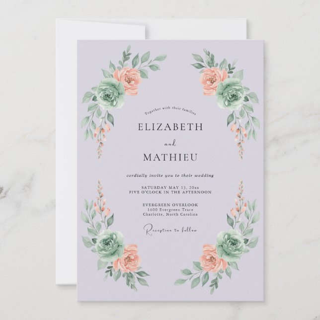 Invitation Mariage Bohème Botanique aux Lilas (Devant)