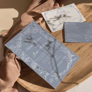 Invitation Mariage Bohème Botanique Floral Bleu Poussiéreux C