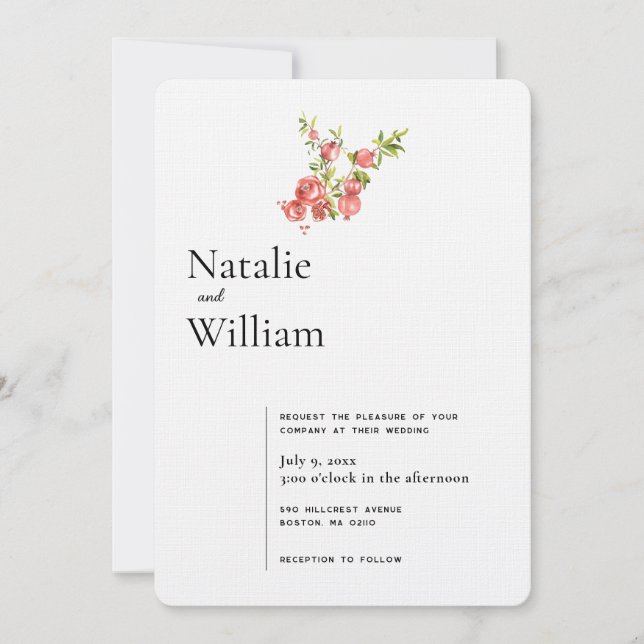 Invitation Mariage Bohème Botanique Grenade (Devant)