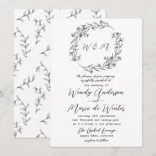 Invitation Mariage Bohème Botanique Minimaliste Noir et Blanc