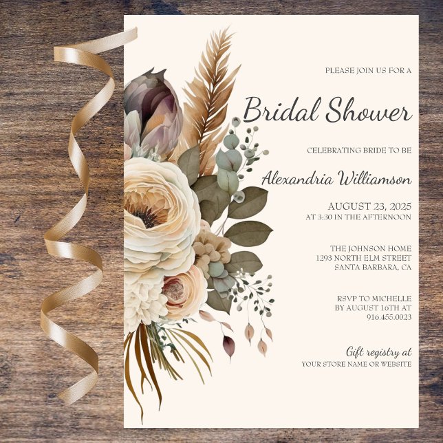 Invitation Mariage Bohème Bouquet & Plumes  (Créateur téléchargé)