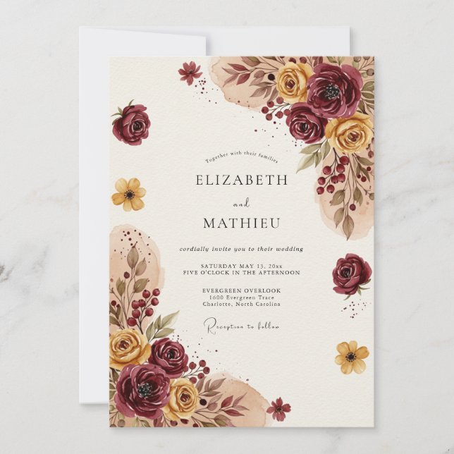 Invitation Mariage Bohème Bourguignon Maussade (Devant)