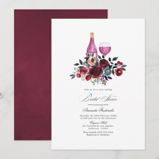 Invitation Mariage Bohème Burgundy et Nuit Fête de Vin (Devant / Derrière)