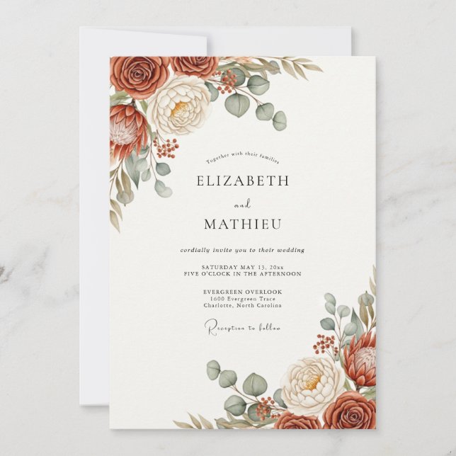 Invitation Mariage Bohème Captivant Rouille (Devant)