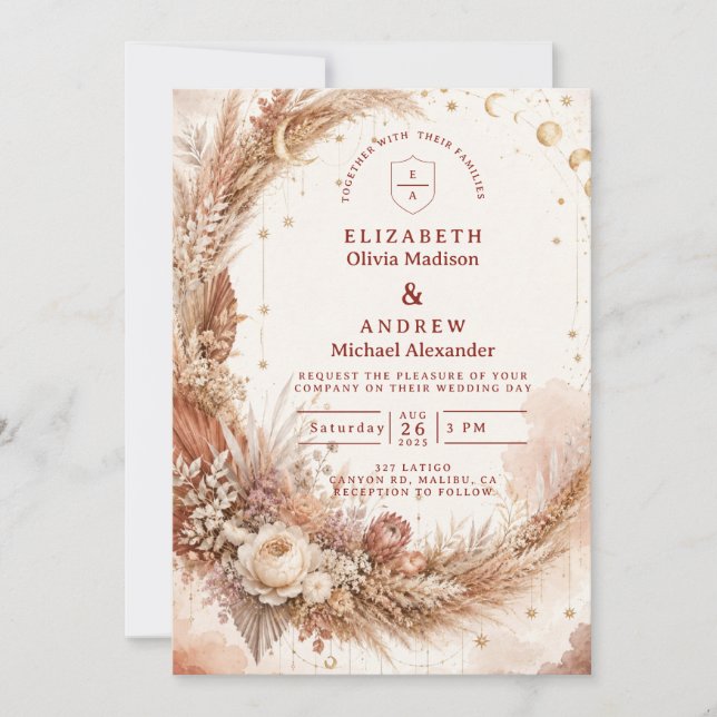 Invitation Mariage Bohème Céleste Intemporel (Devant)