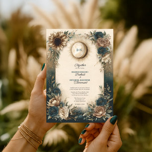 Invitation Mariage Bohème Céleste Soleil Lune Floral Rustique