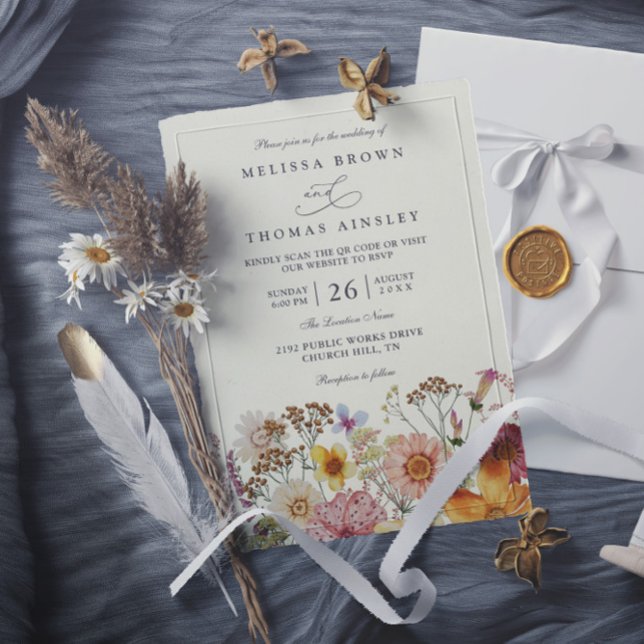 Invitation Mariage bohème champêtre avec code QR rustique de  (Créateur téléchargé)
