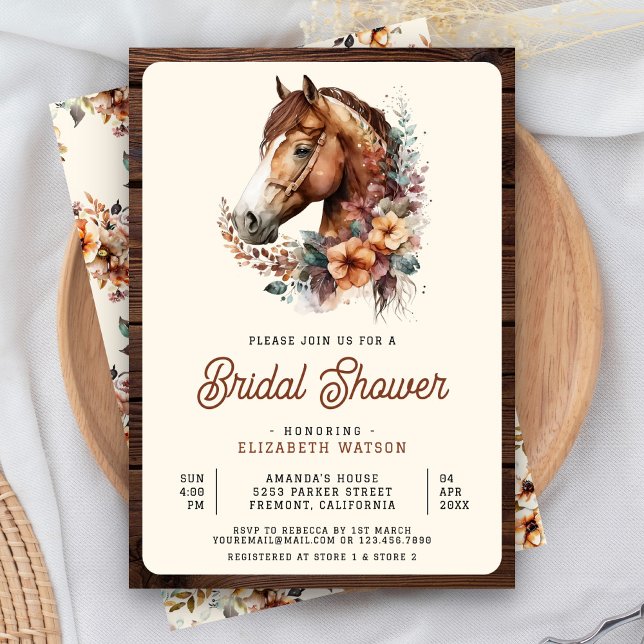 Invitation Mariage Bohème Champêtre Fleur Marron Cheval (Créateur téléchargé)