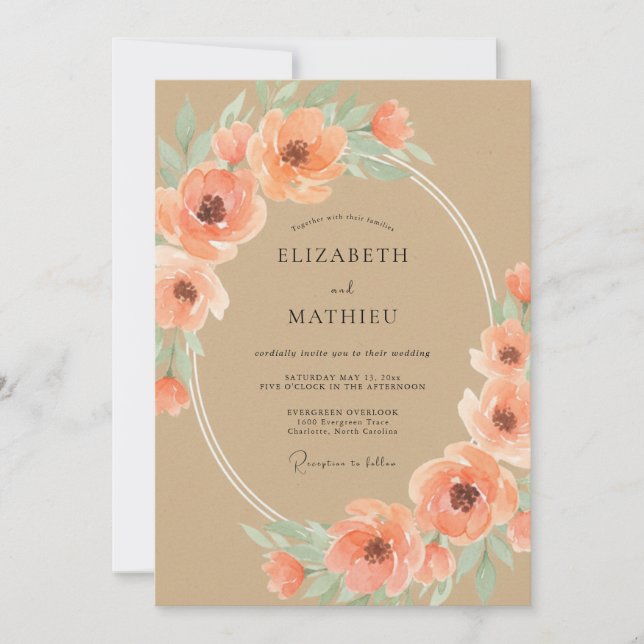 Invitation Mariage Bohème Charmant aux Pêches (Devant)