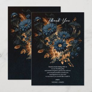 Invitation Mariage Bohème Chic Bleu Nuit et Or Rustique