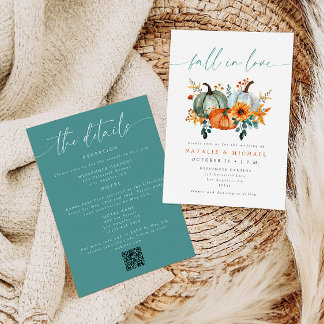 Invitation Mariage Bohème Chic Citrouille Automne QR Code Tou