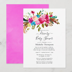 Invitation Mariage bohème chic rose vif ou Baby Shower en voi
