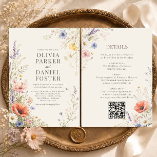 Invitation Mariage Bohème Code QR Fleur de Prairie Colorée