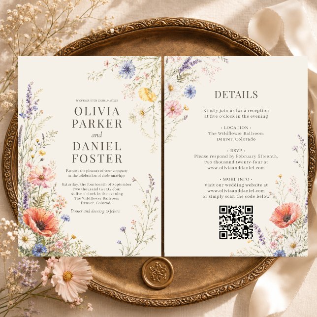 Invitation Mariage Bohème Code QR Fleur de Prairie Colorée (Créateur téléchargé)
