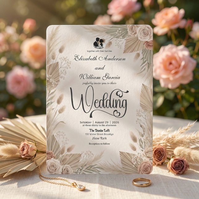 Invitation Mariage Bohème Crème Chic Floral Rustique (Créateur téléchargé)