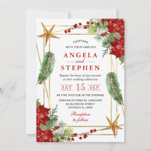 Invitation Mariage Bohème de l'Hiver à l'Aquarelle Rouge Poin