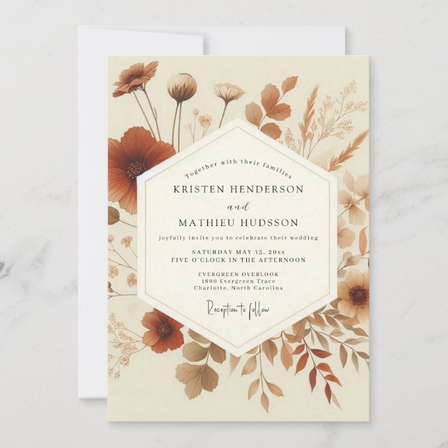 Invitation Mariage Bohème de Prairie en Terracotta (Devant)