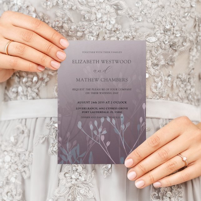Invitation Mariage Bohème Deep Purple avec Feuillage Pressé  (Créateur téléchargé)