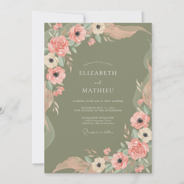 Invitation Mariage Bohème Délicat Vert Sauge (Devant)