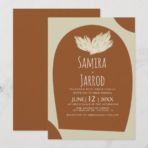 Invitation Mariage Bohème Dessiné à la Main Arch Pampas Natur