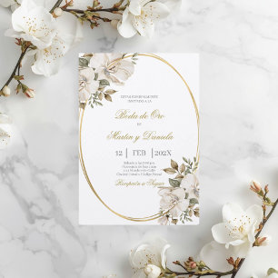 Invitation Mariage bohème d'or avec fleur blanche