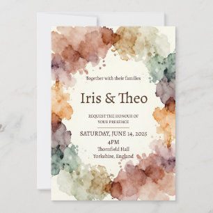 Invitation Mariage bohème éclaboussé d'encre aquarelle coloré