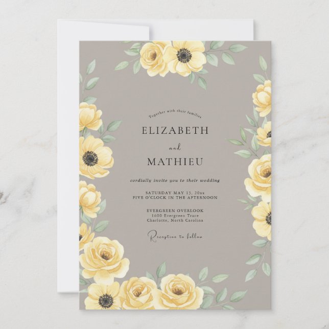 Invitation Mariage Bohème Élégant Jaune (Devant)