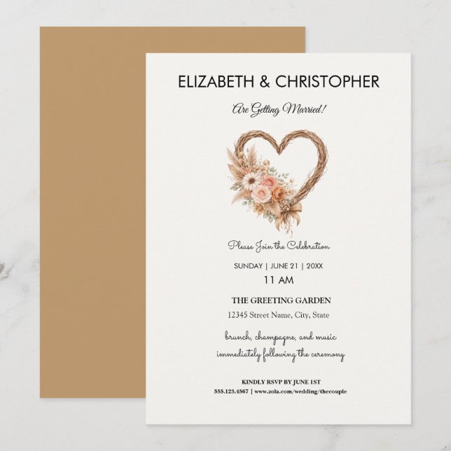 Invitation Mariage Bohème Élégant Simple Terreux (Devant / Derrière)