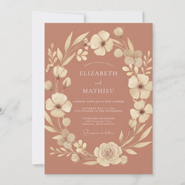 Invitation Mariage Bohème Élégant Terracotta (Devant)