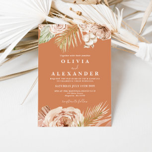 Invitation Mariage bohème en terracotta avec fleurs tropicale