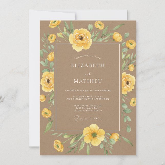 Invitation Mariage Bohème Ensolleillé Brun (Devant)