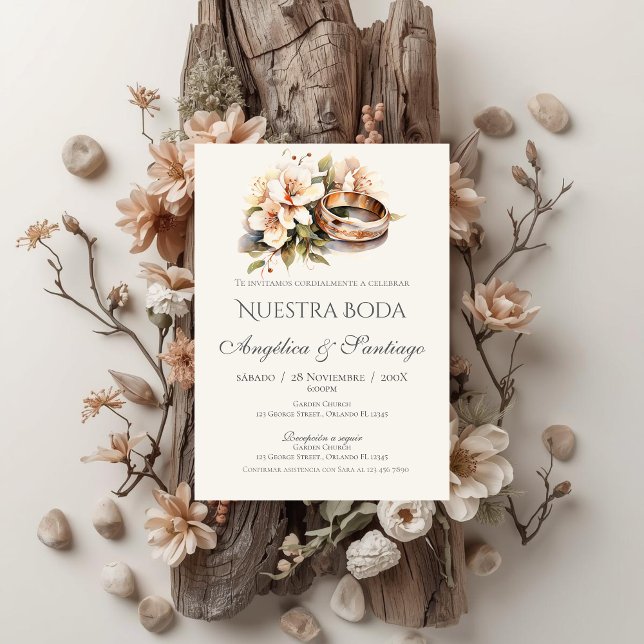 Invitation Mariage bohème espagnol avec anneaux (Créateur téléchargé)