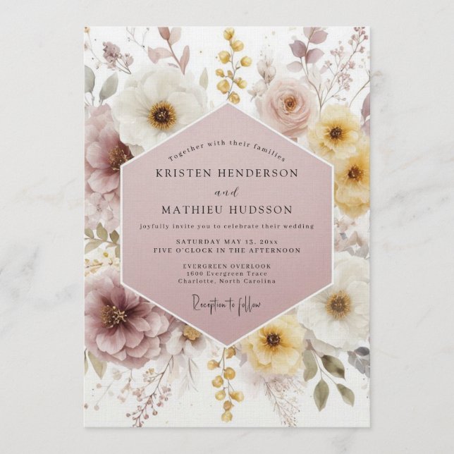 Invitation Mariage Bohème Éthéré Mauve (Devant)