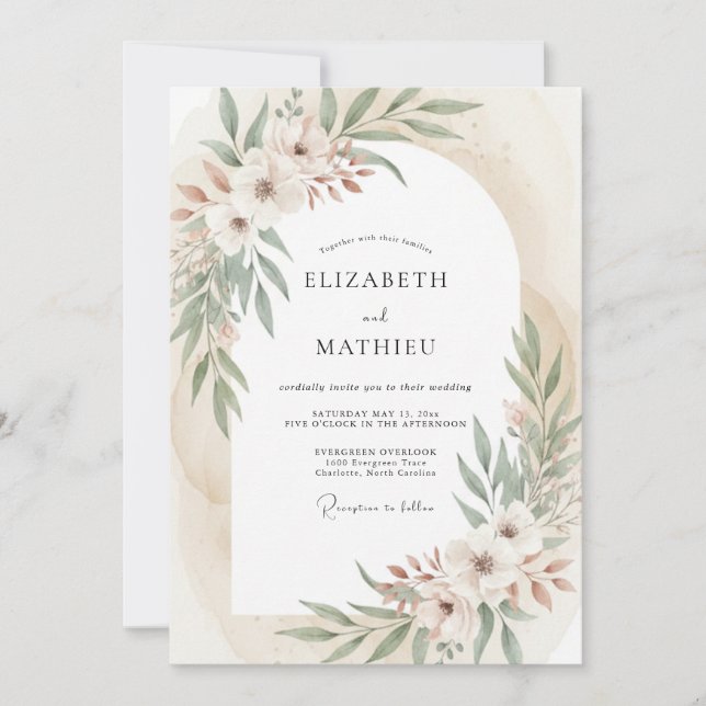 Invitation Mariage Bohème Éthéré Vert Sauge (Devant)