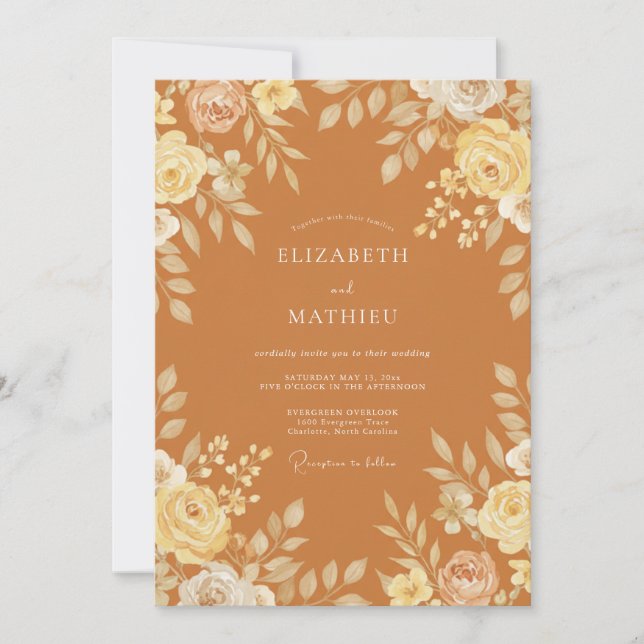Invitation Mariage Bohème Féérique Orange Brûlé (Devant)
