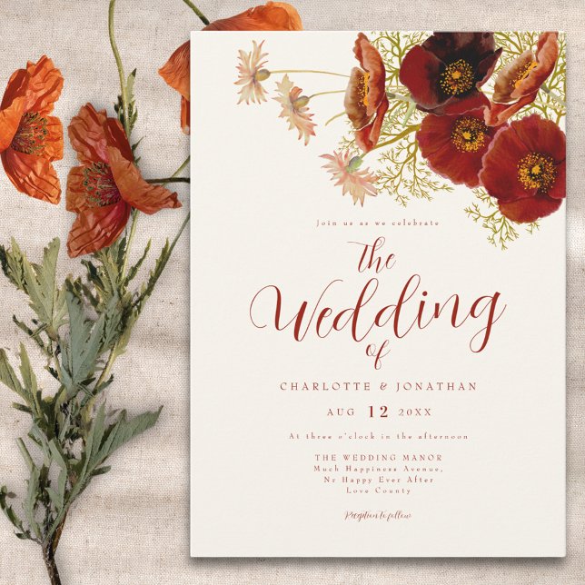 Invitation Mariage Bohème Fleur de Champ Automne Brun (Boho wildflower fall earthy tones wedding invitation )