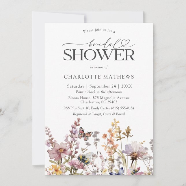 Invitation Mariage Bohème Fleur de Fleur d'Eau Florale (Devant)