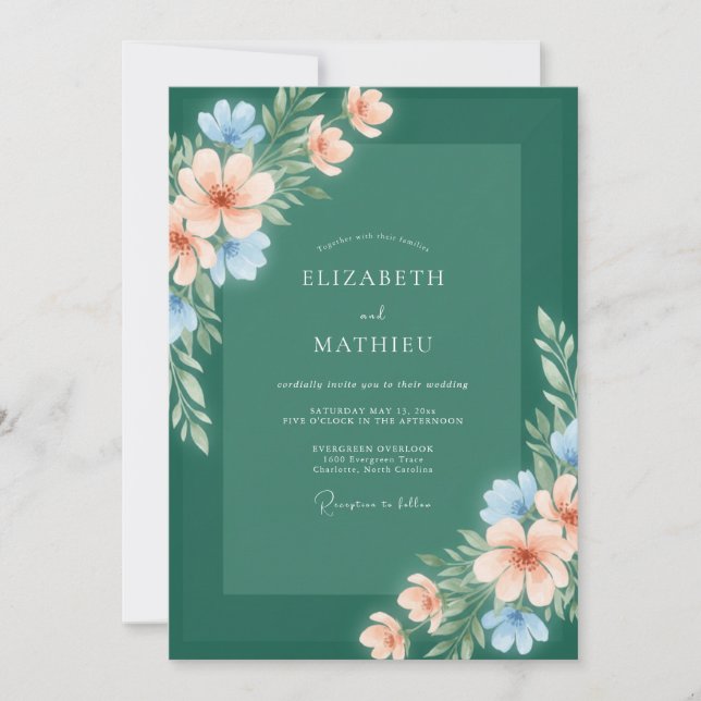 Invitation Mariage Bohème Fleur de Pervenche Épinette (Devant)