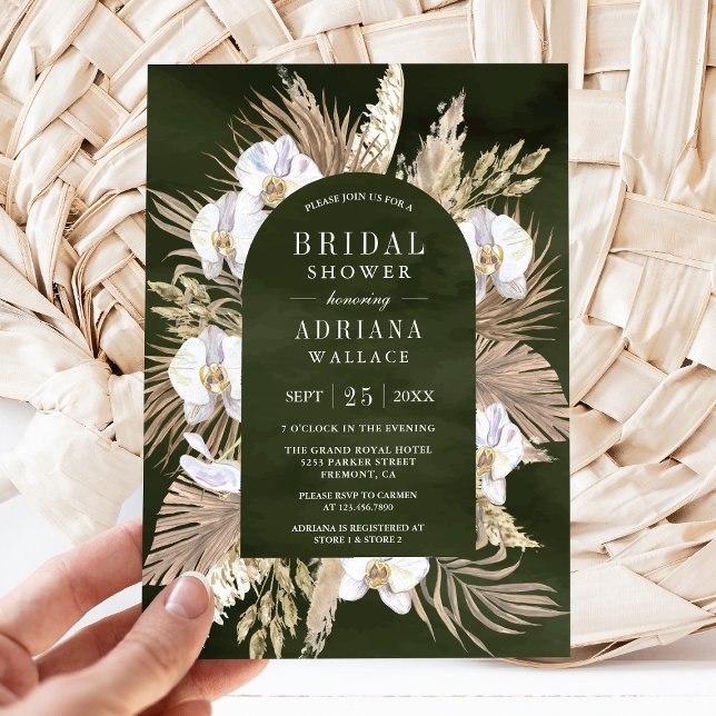 Invitation Mariage Bohème Fleur d'Orchidée Blanche Pampas Ver (Créateur téléchargé)