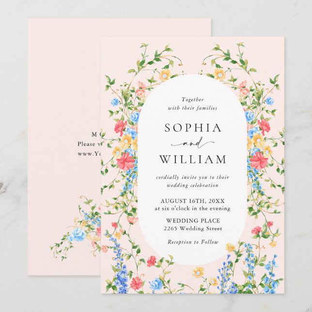 Invitation Mariage Bohème Fleur sauvage de Meadow (Devant / Derrière)