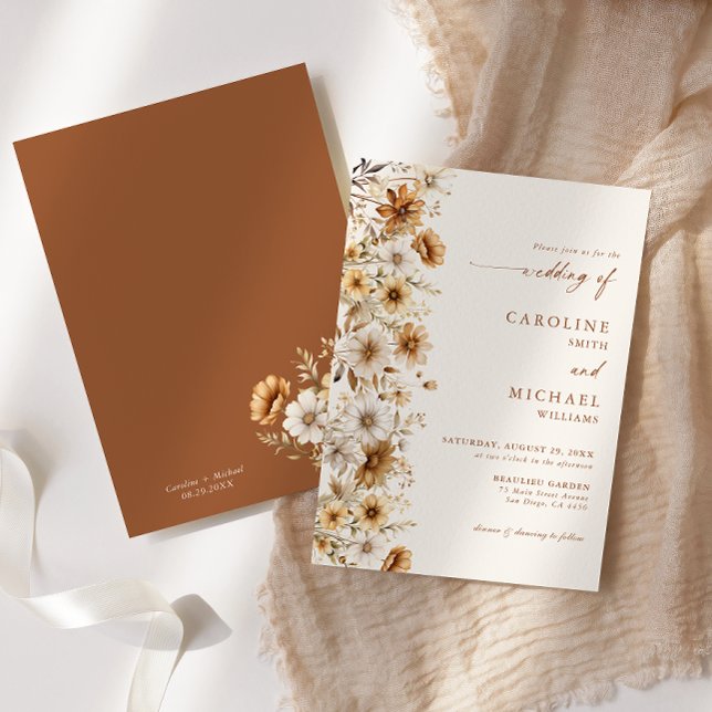 Invitation Mariage Bohème Fleur Sauvage Orange Brûlé (Créateur téléchargé)