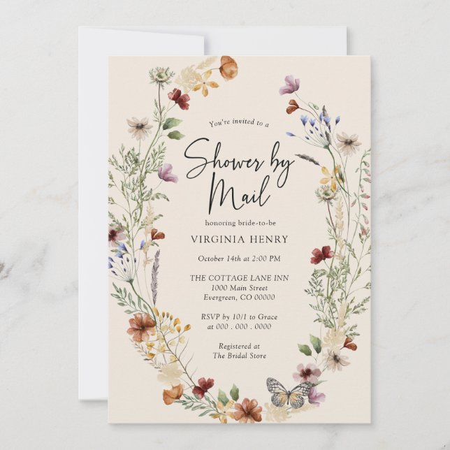 Invitation Mariage Bohème Fleur Sauvage Par Courrier (Devant)