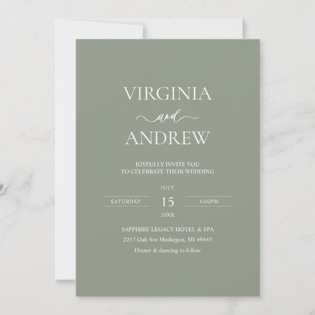 Invitation Mariage Bohème Fleur Sauvage Verte Monogramme Mode (Devant)
