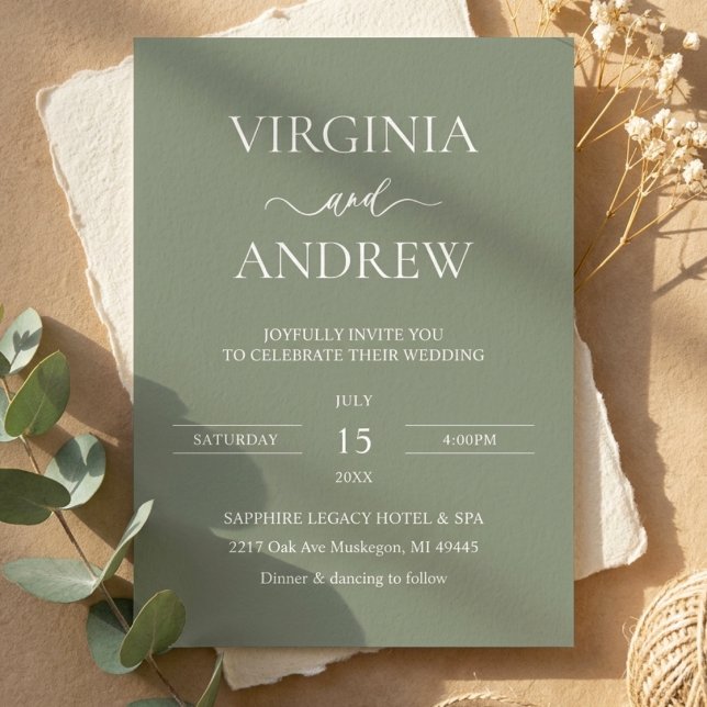 Invitation Mariage Bohème Fleur Sauvage Verte Monogramme Mode (Créateur téléchargé)