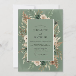 Invitation Mariage Bohème Fleur Vert Sage