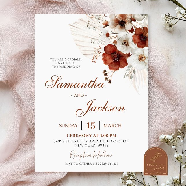 Invitation Mariage Bohème Fleurie Terracotta (Créateur téléchargé)