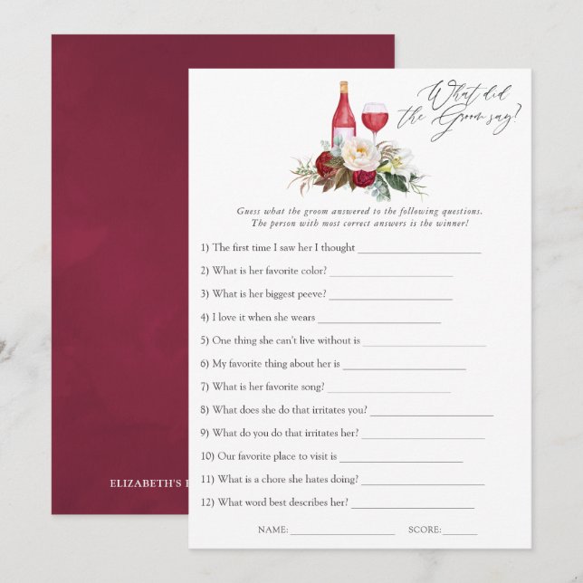 Invitation Mariage Bohème Fleuris Bourgogne Dégustation de Vi (Devant / Derrière)