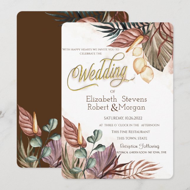 Invitation Mariage Bohème Fleurs (Devant / Derrière)