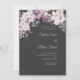 Invitation Mariage Bohème Fleurs Blanches Ombre Grise Hiver